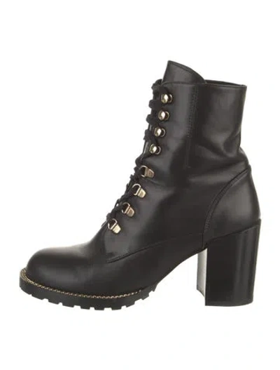 Pre-owned Stuart Weitzman Leather Chain-link Accents Combat Boots In Black