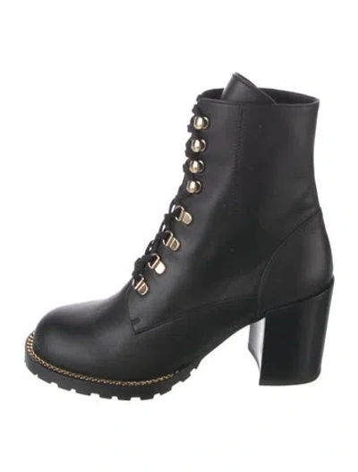 Pre-owned Stuart Weitzman Leather Chain-link Accents Combat Boots In Black