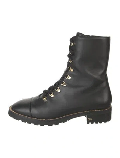 Pre-owned Stuart Weitzman Leather Chain-link Accents Combat Boots In Black