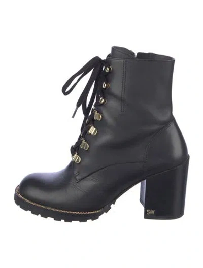 Pre-owned Stuart Weitzman Leather Chain-link Accents Combat Boots In Multi