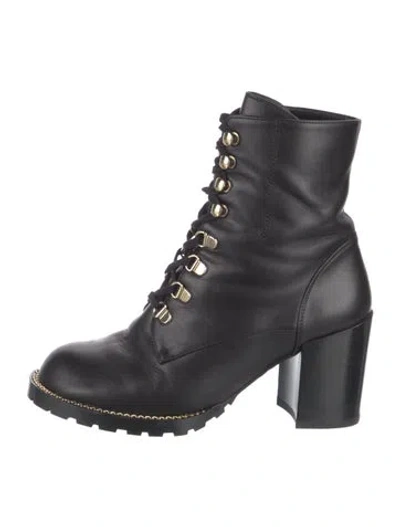Pre-owned Stuart Weitzman Leather Chain-link Accents Combat Boots In Multi
