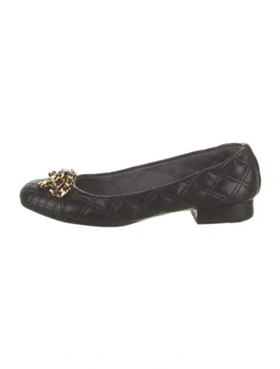 Pre-owned Stuart Weitzman Leather Chain-link Accents Flats In Black