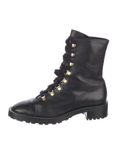Pre-owned Stuart Weitzman Leather Chain-link Accents Lace-up Boots In Blue