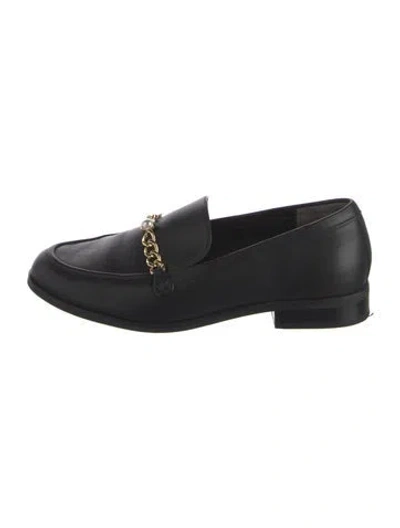 Pre-owned Stuart Weitzman Leather Chain-link Accents Loafers In Black
