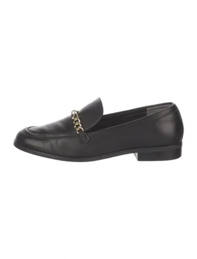 Pre-owned Stuart Weitzman Leather Chain-link Accents Loafers In Black