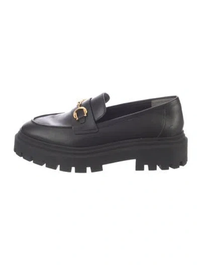 Pre-owned Stuart Weitzman Leather Chain-link Accents Loafers In Black