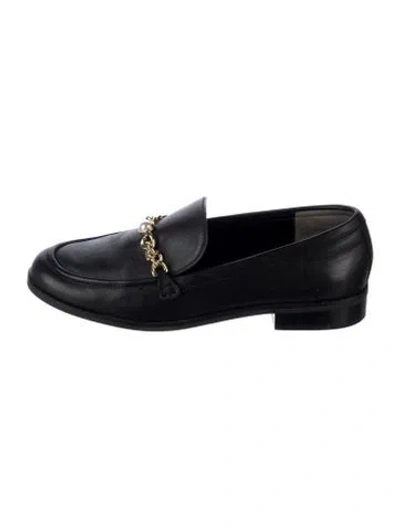 Pre-owned Stuart Weitzman Leather Chain-link Accents Loafers In Black