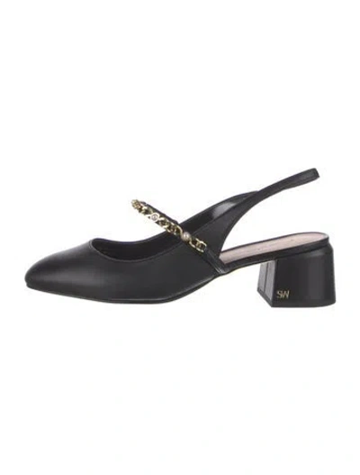 Pre-owned Stuart Weitzman Leather Chain-link Accents Slingback Pumps In Black