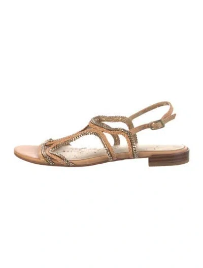 Pre-owned Stuart Weitzman Leather Chain-link Accents Slingback Sandals
