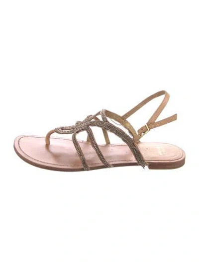Pre-owned Stuart Weitzman Leather Chain-link Accents Slingback Sandals In Gold