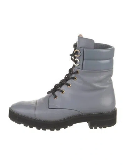 Pre-owned Stuart Weitzman Leather Colorblock Pattern Combat Boots In Blue