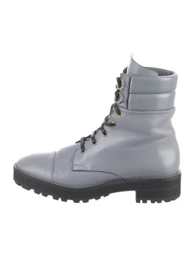 Pre-owned Stuart Weitzman Leather Colorblock Pattern Combat Boots In Gray