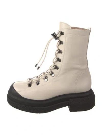 Pre-owned Stuart Weitzman Leather Colorblock Pattern Combat Boots In Neutrals