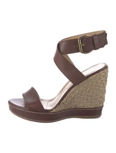 Pre-owned Stuart Weitzman Leather Colorblock Pattern Espadrilles In Brown