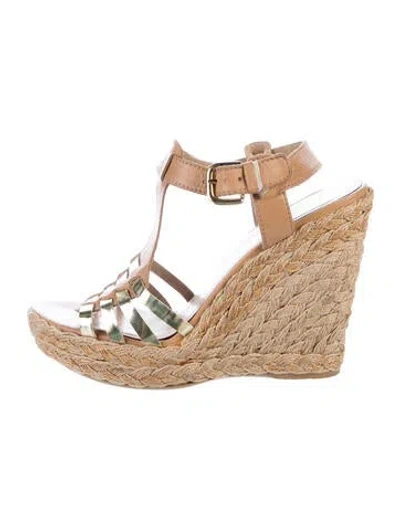 Pre-owned Stuart Weitzman Leather Colorblock Pattern Espadrilles In Brown