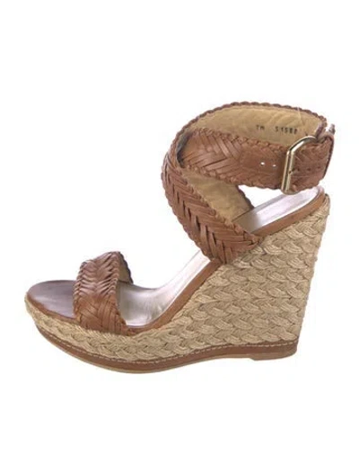 Pre-owned Stuart Weitzman Leather Colorblock Pattern Espadrilles In Brown