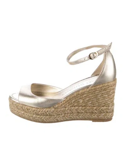 Pre-owned Stuart Weitzman Leather Colorblock Pattern Espadrilles In Metallic/neutrals