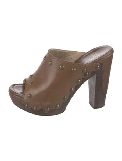 Pre-owned Stuart Weitzman Leather Colorblock Pattern Mules In Brown