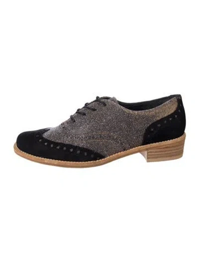 Pre-owned Stuart Weitzman Leather Colorblock Pattern Oxfords In Silver