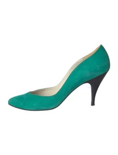 Pre-owned Stuart Weitzman Leather Colorblock Pattern Pumps In Green