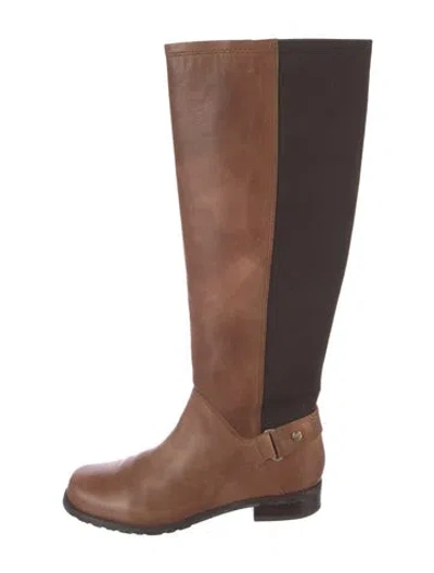 Pre-owned Stuart Weitzman Leather Colorblock Pattern Riding Boots In Brown