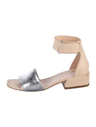 Pre-owned Stuart Weitzman Leather Colorblock Pattern Sandals In Silver