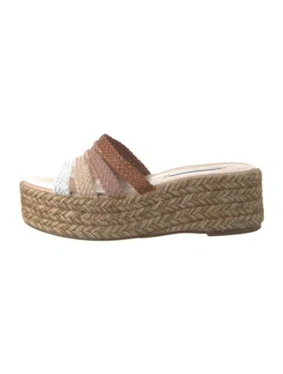 Pre-owned Stuart Weitzman Leather Colorblock Pattern Slides In Brown