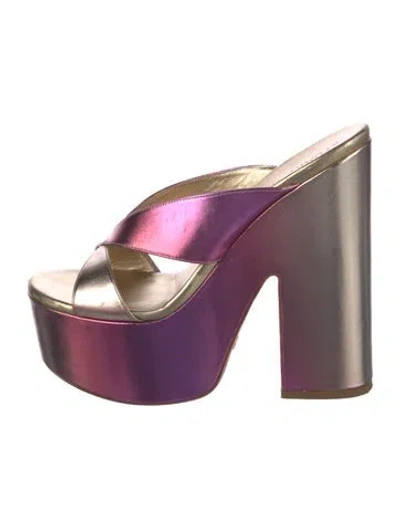 Pre-owned Stuart Weitzman Leather Colorblock Pattern Slides In Pink