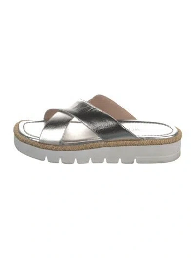 Pre-owned Stuart Weitzman Leather Colorblock Pattern Slides In Silver