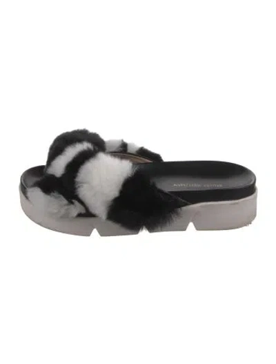 Pre-owned Stuart Weitzman Leather Colorblock Pattern Slides In Silver