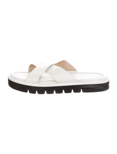 Pre-owned Stuart Weitzman Leather Colorblock Pattern Slides In White