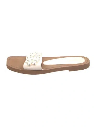 Pre-owned Stuart Weitzman Leather Colorblock Pattern Slides In White