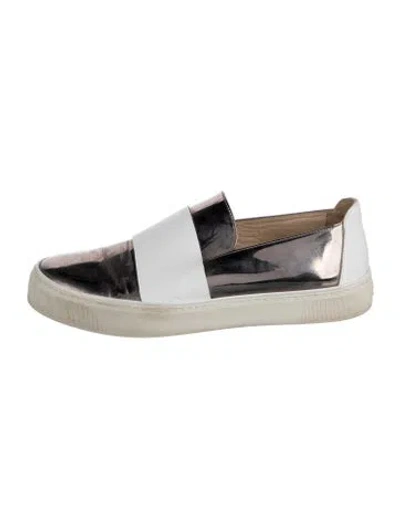 Pre-owned Stuart Weitzman Leather Colorblock Pattern Sneakers In Silver