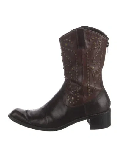 Pre-owned Stuart Weitzman Leather Colorblock Pattern Western Boots In Black