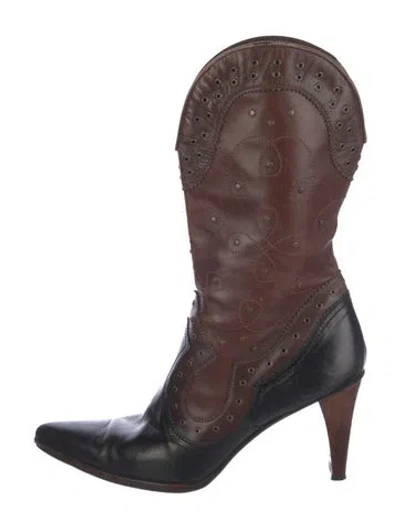 Pre-owned Stuart Weitzman Leather Colorblock Pattern Western Boots In Multi