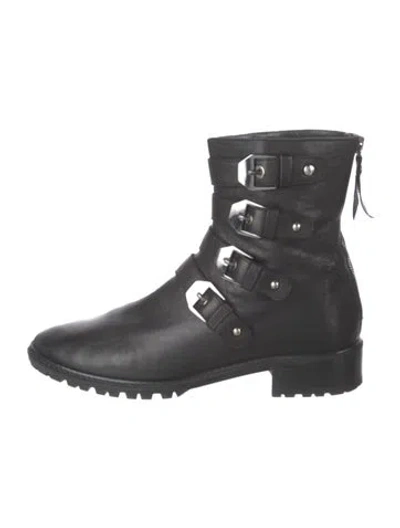 Pre-owned Stuart Weitzman Leather Combat Boots In Black