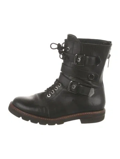 Pre-owned Stuart Weitzman Leather Combat Boots In Black