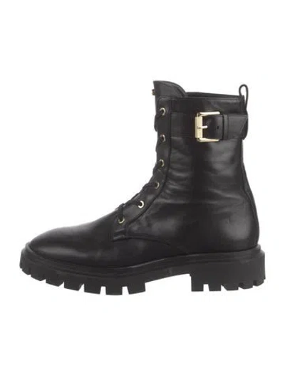 Pre-owned Stuart Weitzman Leather Combat Boots In Black