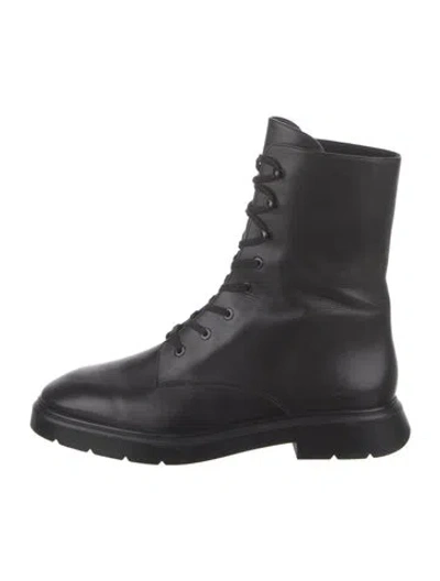 Pre-owned Stuart Weitzman Leather Combat Boots In Black