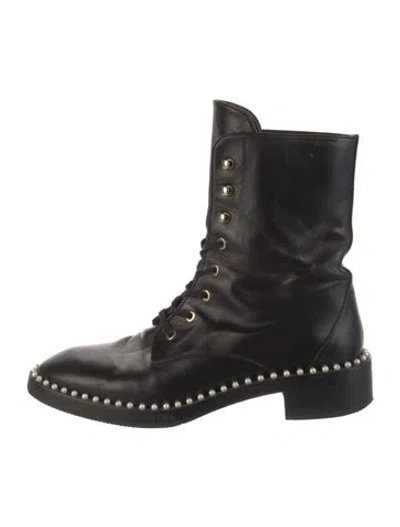 Pre-owned Stuart Weitzman Leather Combat Boots In Black