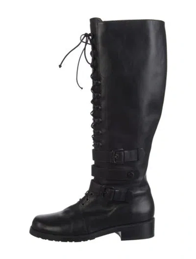 Pre-owned Stuart Weitzman Leather Combat Boots In Black