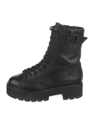 Pre-owned Stuart Weitzman Leather Combat Boots In Black