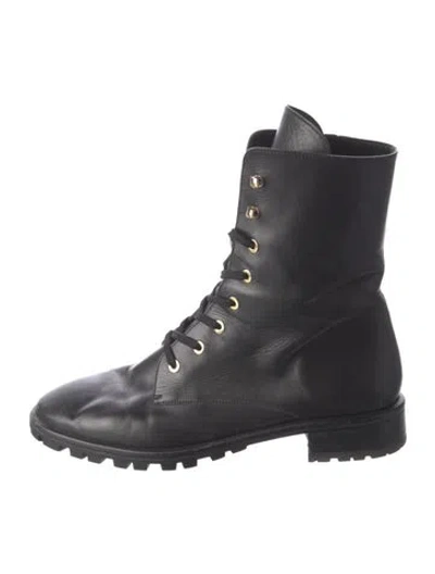Pre-owned Stuart Weitzman Leather Combat Boots In Black