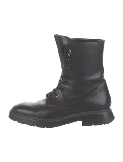 Pre-owned Stuart Weitzman Leather Combat Boots In Black