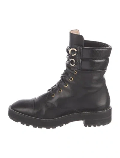 Pre-owned Stuart Weitzman Leather Combat Boots In Black
