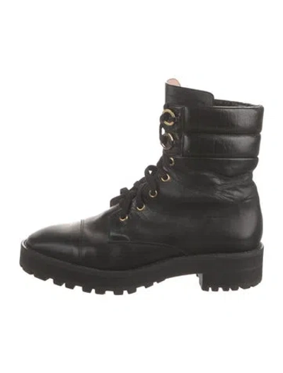 Pre-owned Stuart Weitzman Leather Combat Boots In Black