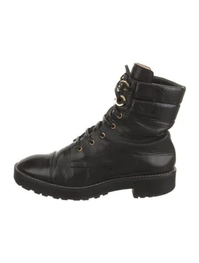 Pre-owned Stuart Weitzman Leather Combat Boots In Black