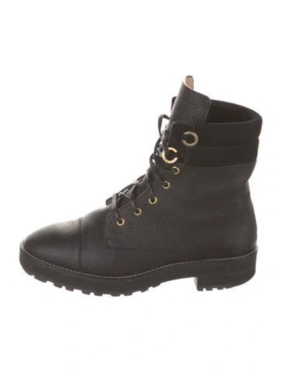 Pre-owned Stuart Weitzman Leather Combat Boots In Black
