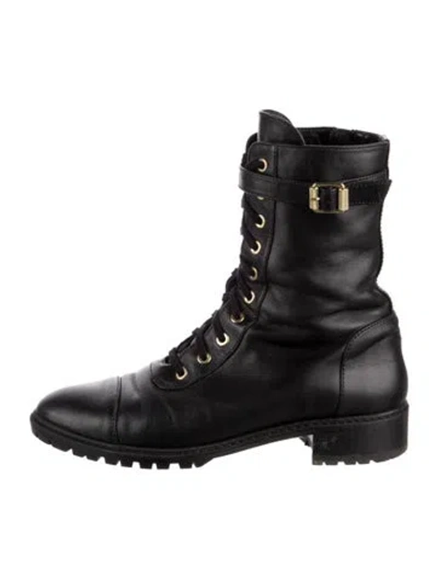 Pre-owned Stuart Weitzman Leather Combat Boots In Black