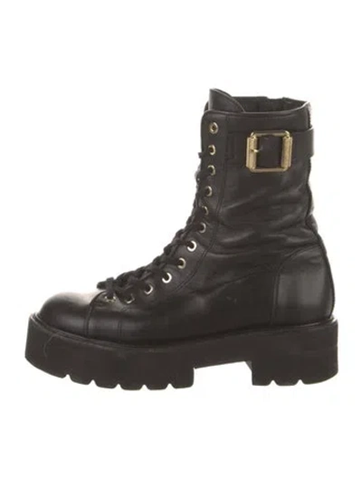 Pre-owned Stuart Weitzman Leather Combat Boots In Black